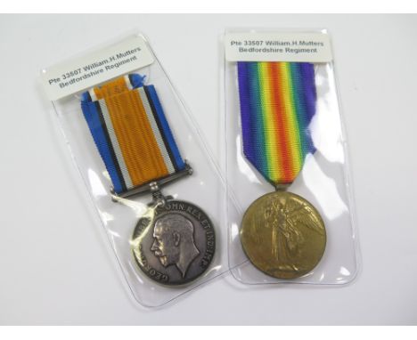 Bedford Regt - BWM & Victory Medal (33507 Pte W H Mutters Bedf R) (2)