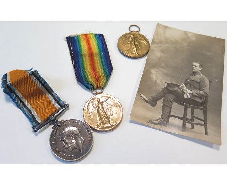 British War & Victory Medals and a related Victory Medal. BWM/VM to 3121 Tpr T.M Baillie Household BN. VM to S-24103 Pte W. B