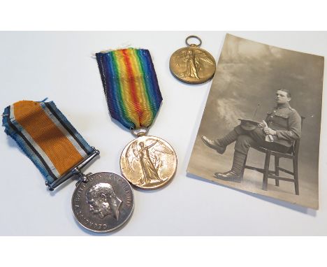 British War & Victory Medals and a related Victory Medal. BWM/VM to 3121 Tpr T.M Baillie Household BN. VM to S-24103 Pte W. B