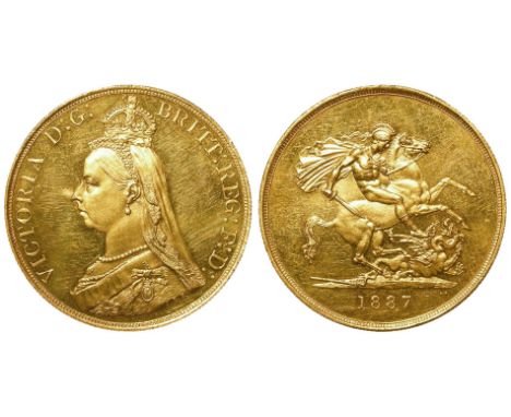 Five Pounds 1887 GEF, light hairlines.