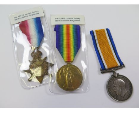Bedford Regt - 1915 Star Trio (18929 Pte J Emery Bedf R) Served with the 2nd Bn (3)