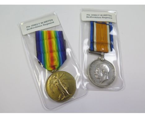 Bedford Regt - BWM & Victory Medal (35902 Pte F H Wiffen Bedf R) (2)