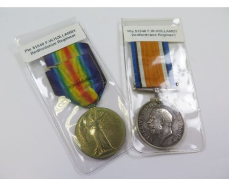 Bedford Regt - BWM & Victory Medal (51540 Pte F W Hollamby Bedf R) (2)