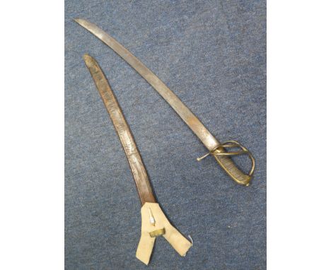 Sword continental infantry sword with brass hilt fish skin grip in its brown leather scabbard 