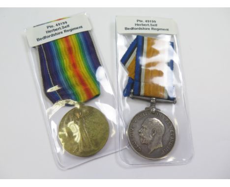 Bedford Regt - BWM & Victory Medal (49199 Pte H Self Bedf R). (2)