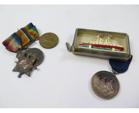 Group - 1915 Star Trio mounted as worn (J.22313 S Rayner AB RN), and Marine Society Reward of Merit named S Rayner 1 Dec 25. 