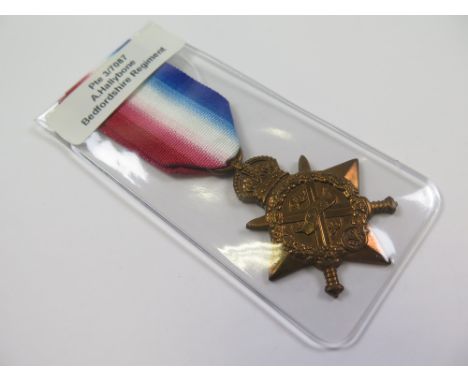 Bedford Regt - 1914 Star (3-7087 Pte A Hallybone 2/Bedf R). (1)