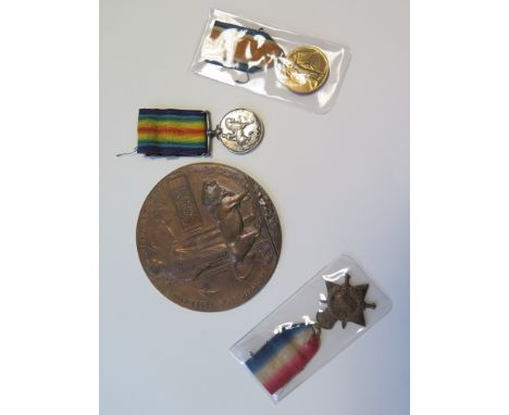 1915 trio and Memorial plaque to 17/510 Pte F E Gladwell 17th Bn Northumberland Fusiliers K in A 29-7-1917 buried Gwalia ceme