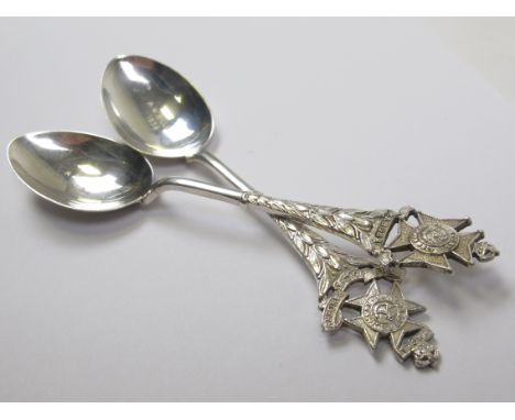 London Regt 12th - The Rangers & Rangers O C.A Silver spoons hallmarked J R G & S Birmingham 1935 & 1936