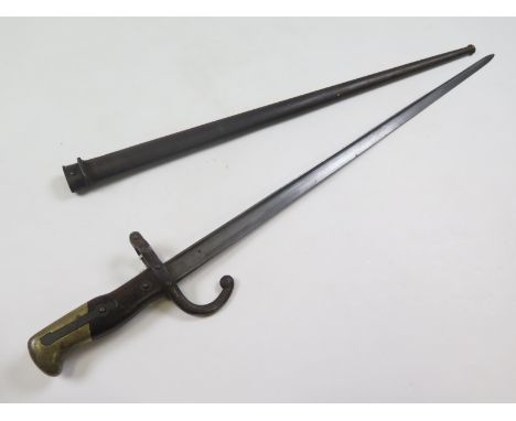 Bayonet: A scarce French Model 1874 Gras Epee bayonet with makers name 'L.DENY PARIS 1881' to blade. In good overall conditio