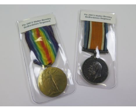 Bedford Regt - BWM & Victory Medal (29972 Pte W Bensley Bedf R) (2)