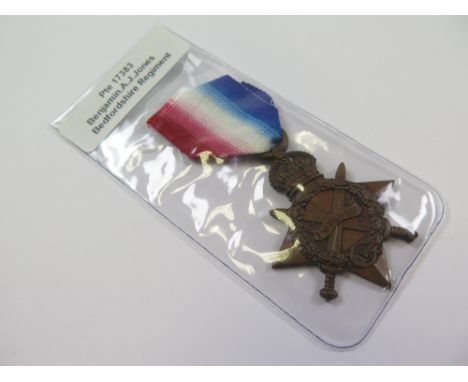 Bedford Regt - 1915 Star (17383 Pte B A J Jones Bedf R), served with the 7th Bn (1)