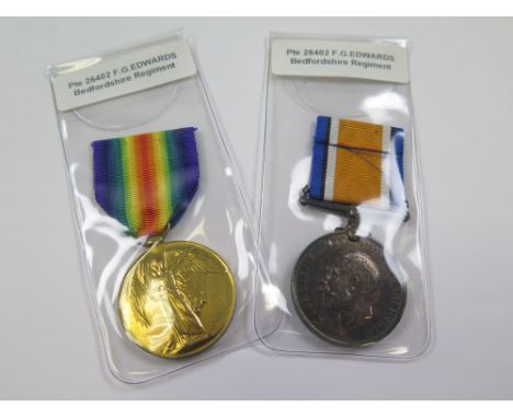 Bedford Regt - BWM & Victory Medal (26402 Pte F G Edwards Bedf R) (2)