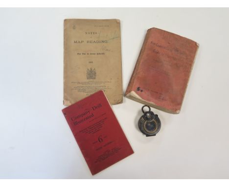 WW1 private purchase fluid filed pocket compass with three WW1 dated pocket booklets 
