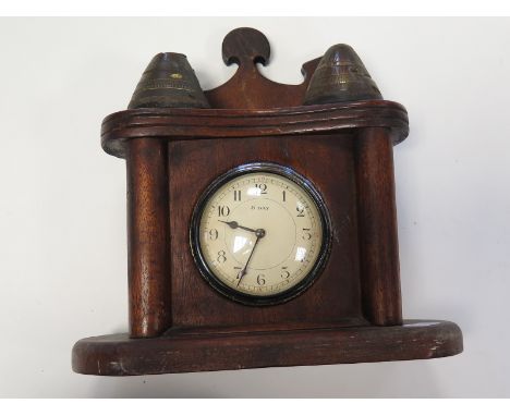 Trench art WW1 mantel clock with two shell fuses on the top unusual item 