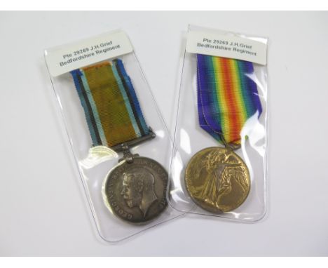 Bedford Regt - BWM & Victory Medal (29269 Pte J H Grief Bedf R). (2)