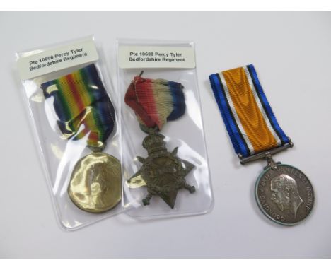 Bedford Regt - 1915 Star Trio (10600 Pte P Tyler Bedf R). (3)