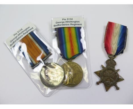 Bedford Regt - 1915 Star Trio (5134 Pte G Whittington Bedf R). (3)