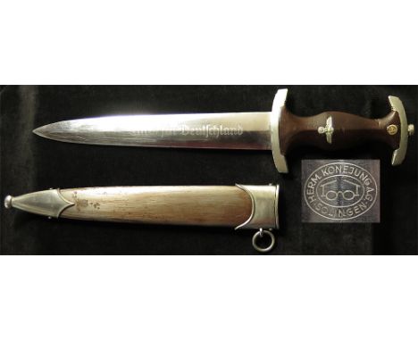 German SA Dagger with metal Scabbard, blade maker marked 'Herm Konejung A.G. Solingen'. Scabbard with paint removed