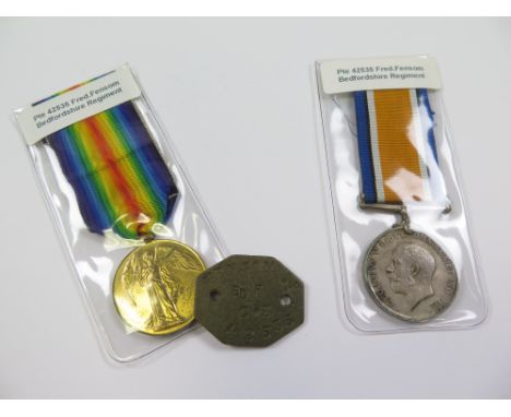 Bedford Regt - BWM & Victory Medal (42535 Pte F Fensom Bedf R) (2)