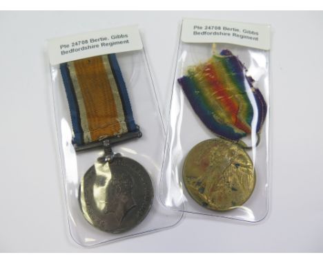 Bedford Regt - BWM & Victory Medal (24708 Pte B Gibbs Bedf R) (2)