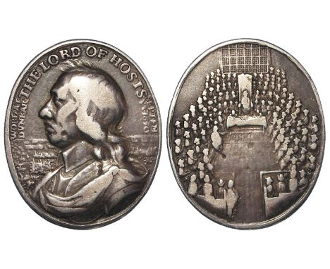 Oliver Cromwell, silver medalet, Battle of Dunbar 1650, obverse reads:- THE LORD OF HOSTS [above] WORD AT DUNBAR [before] SEP