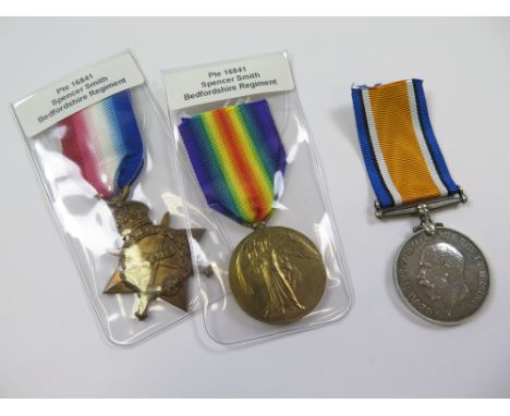 Bedford Regt - 1915 Star Trio (16841 Pte S Smith Bedf R) Served with the 8th Bn. (3)