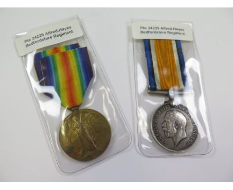 Bedford Regt - BWM & Victory Medal (24229 Pte A Hayes Bedf R) served with 1.G.B.Bedford Regt (2)