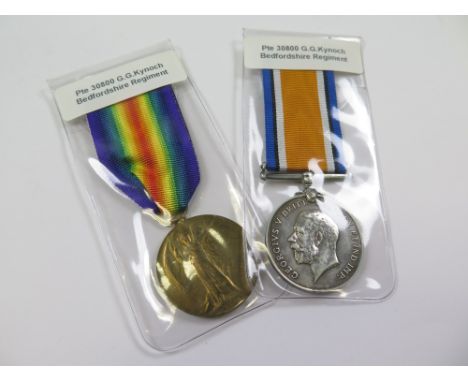 Bedford Regt - BWM & Victory Medal (30800 Pte G G Kynoch Bedf R) (2)