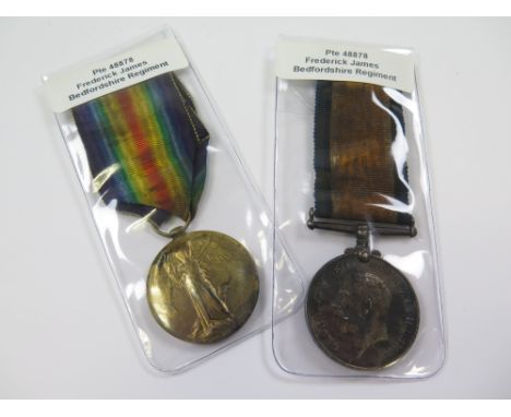 Bedford Regt - BWM & Victory Medal (48878 Pte F James Bedf R) served with 2nd Bn, and later 34th London Regt (2)