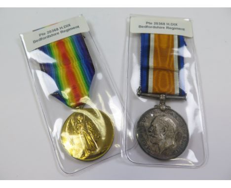 Bedford Regt - BWM & Victory Medal (20368 Pte H Dix Bedf R) (2)