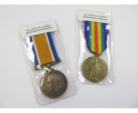 Bedford Regt - BWM & Victory Medal (39792 Pte W J Carey Bedf R) (2)