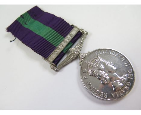 GSM QE2 with Cyprus clasp (23053336 Pte R Schofield ACC). GVF