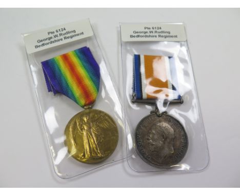 Bedford Regt - BWM & Victory Medal (6124 Pte G W Rudling Bedf R). (2)