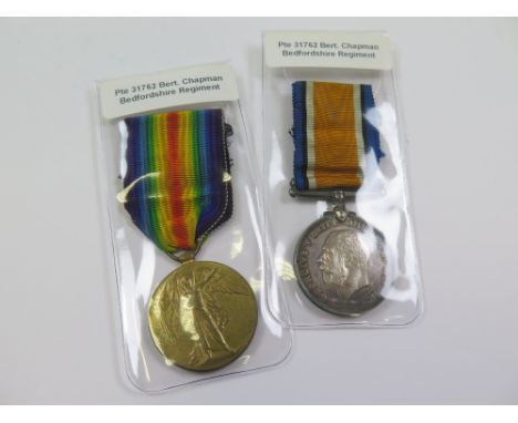 Bedford Regt - BWM & Victory Medal (31762 Pte B Chapman Bedf R) (2)