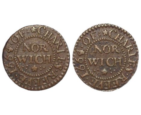 Norfolk, Norwich, 17th. century farthing token, by Charles Reeve, 1664, D.189, with old ticket, no corrosion, GVF