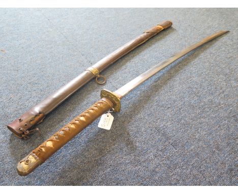 Japanese WW2 period type 98 'Shin Gunto' sword. Blade 26" (some minor nicks) Khaki tape bound hilt with Menuki & parts of sam
