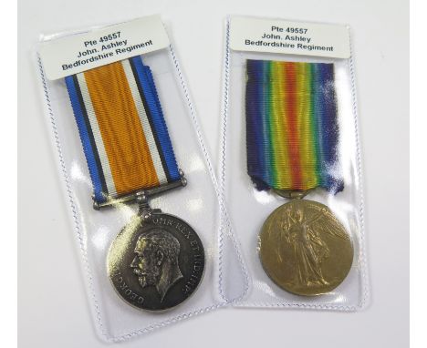 Bedford Regt - BWM & Victory Medal (49557 Pte J Ashley Bedf R) (2)