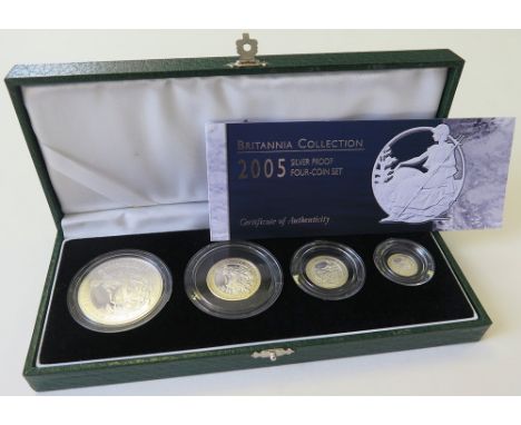 Britannia Silver Four coin set 2005. Proof aFDC with some light toning. Boxed as issued