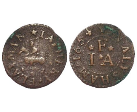 Norfolk, Aylsham, 17th. century farthing token, by Iaphery Flaxman, 1664, D.6, with old ticket, rare, F/NVF