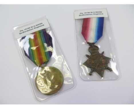 Bedford Regt - 1915 Star and Victory Medal (18190 Pte W G Mann Bedf R). (2)