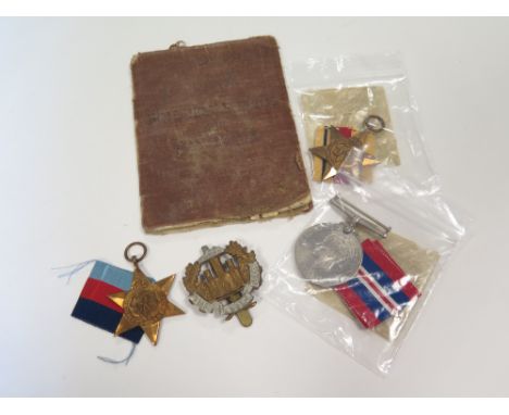 WW2 Essex Reg soldiers casualty 1939-45 Star Africa Star War medals with soldiers service and pay book stamped deceased hat b