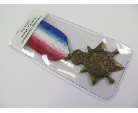 Bedford Regt - 1915 Star (17653 Pte J Flinders Bedf R). Served with the 6th Bn. Entitled to the Silver War Badge (1)