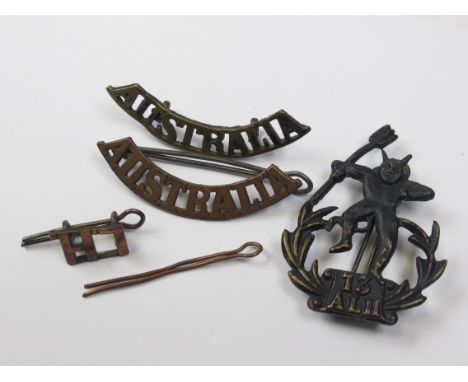Badges - original Australian 13th Light Horse Hat Badge & Title, + 2x Australian titles (4)