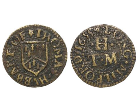 Suffolk, Long Melford, 17th. century farthing token, by Thomas Hubbart, 1655, D.239, with old ticket, GF