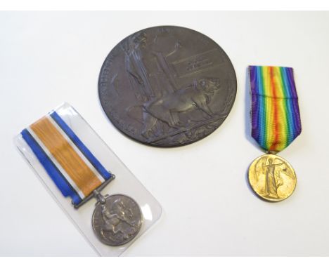 BWM & Victory medals with memorial plaque to G/24419 Pte George Gladnfield 17th bn Middlesex Reg K in A 26-7-1917 buried Gore