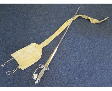 Sword: A fine commemorative Wilkinson Sword copy of a small sword circa 1770 with hallmarked silver hilt (London 1973). Etche