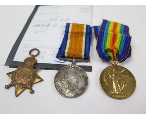 1915 Star Trio (1862 Pte C E B M Smith 28th London R), BWM & Victory Medal (Lieut C E B M Smith). Comm 22/4/15 into the Notts