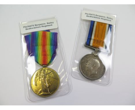 Bedford Regt - BWM & Victory Medal (30475 Pte B Bailey Bedf R) (2)