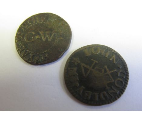 Norfolk, Great Yarmouth 17th century farthing tokens by John Condley, D.305 and by Gabriell Woodroofe, second witn old ticket